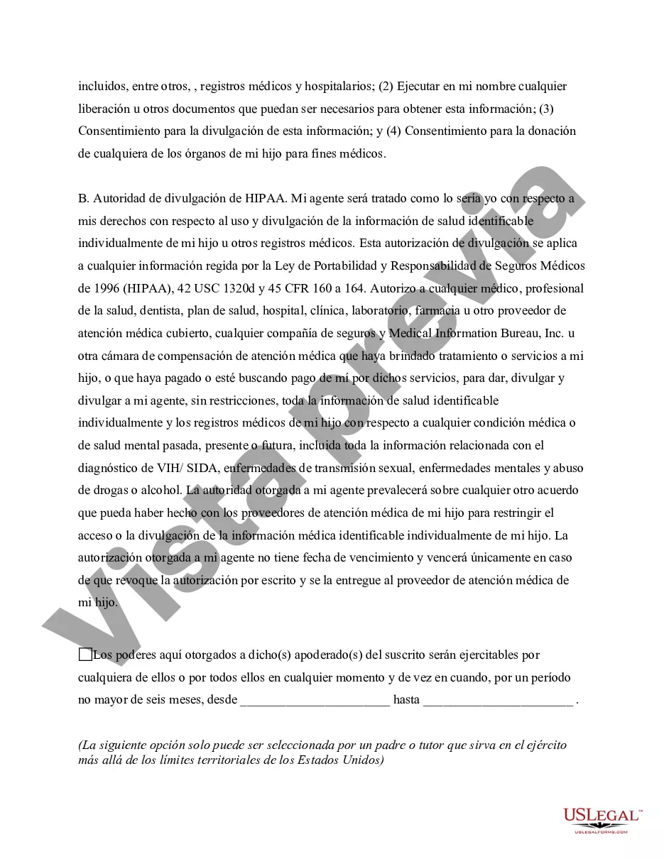 Preview Poder General para el Cuidado y Custodia del Hijo o Hijos / Tutor Temporal