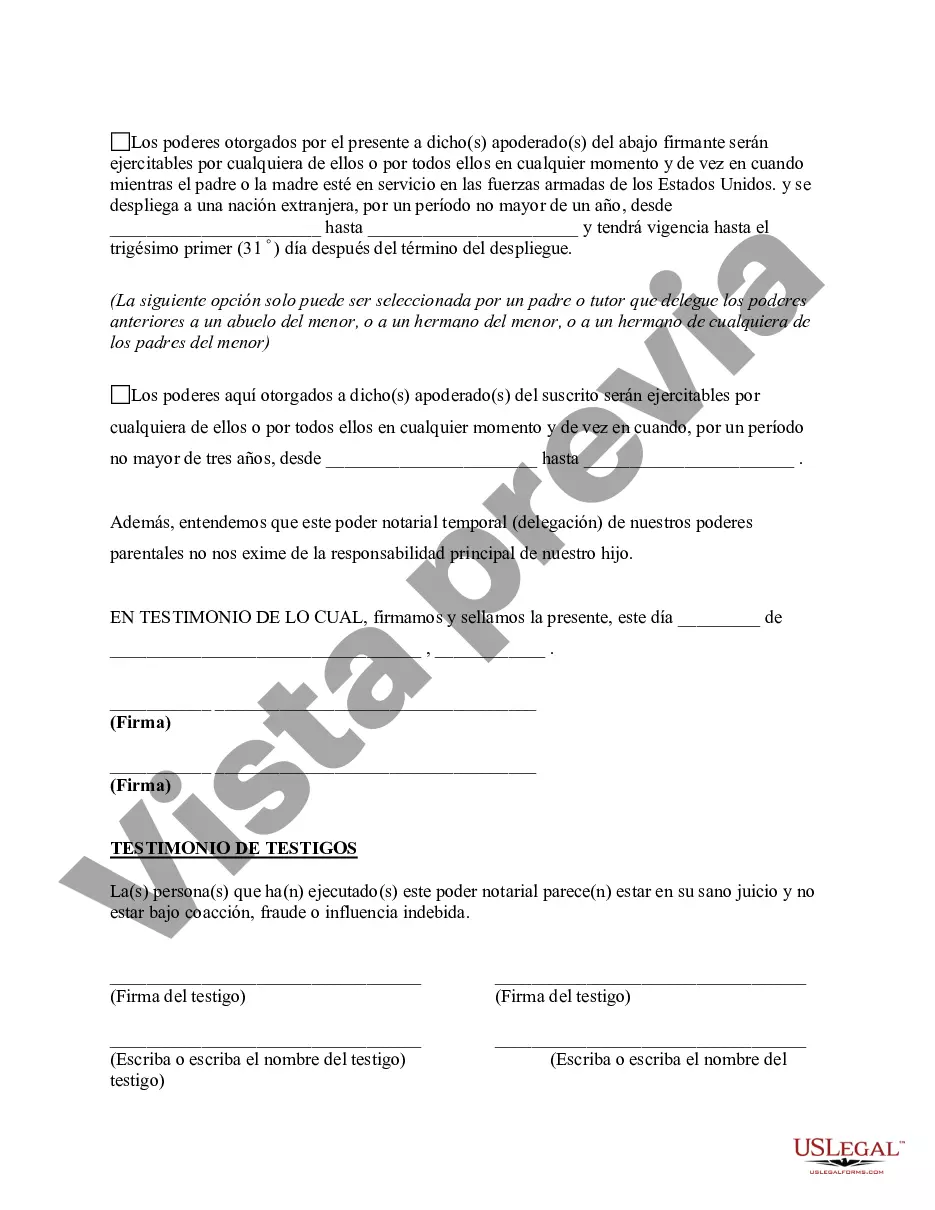 Preview Poder General para el Cuidado y Custodia del Hijo o Hijos / Tutor Temporal