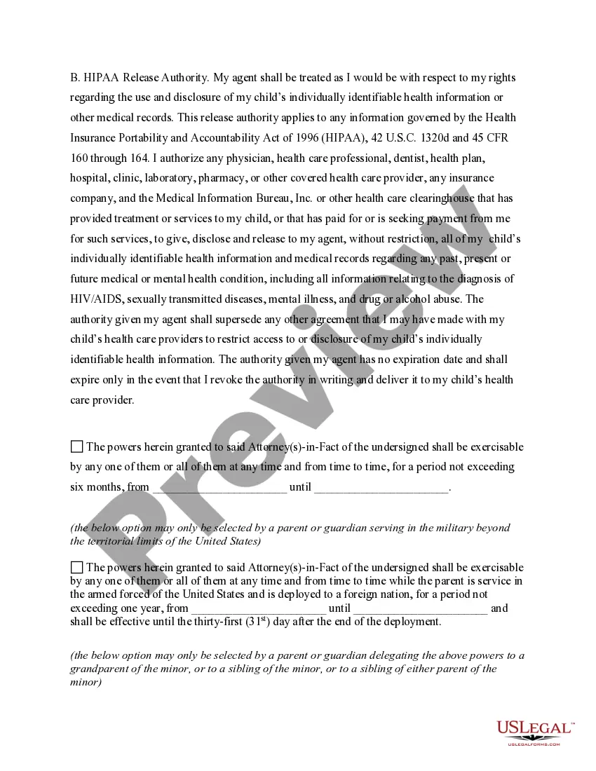 Preview General Power of Attorney for Care and Custody of Child or Children / Temporary Guardian