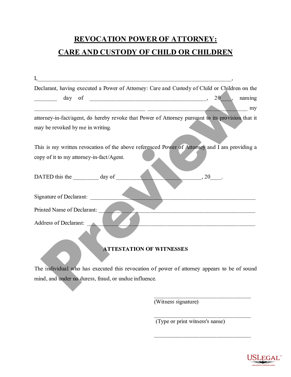 page 0 Revocation of Power of Attorney for Care of Child or Children preview