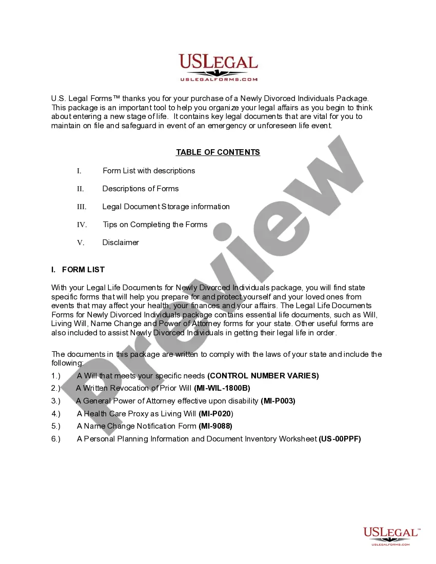 Preview Michigan Newly Divorced Individuals Package
