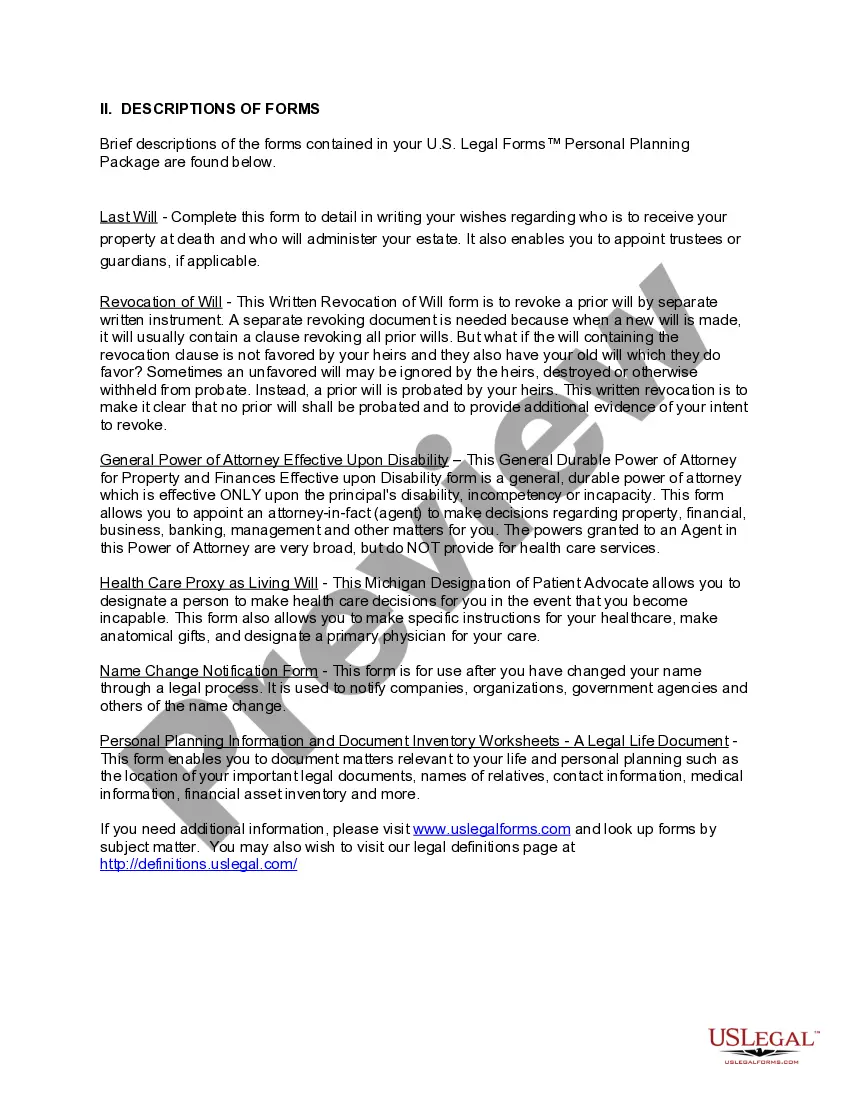 Preview Michigan Newly Divorced Individuals Package