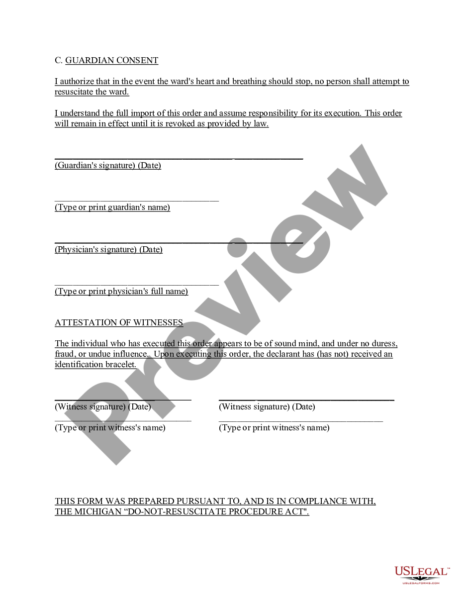 page 1 Do Not Resuscitate Order - DNR - Statutory Form preview