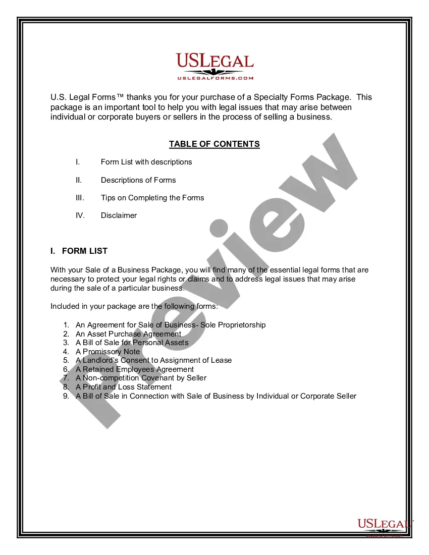 Preview Michigan Sale of a Business Package