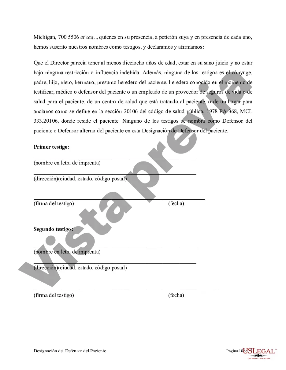 Preview Apoderado para atención médica como testamento en vida con designación de defensor del paciente