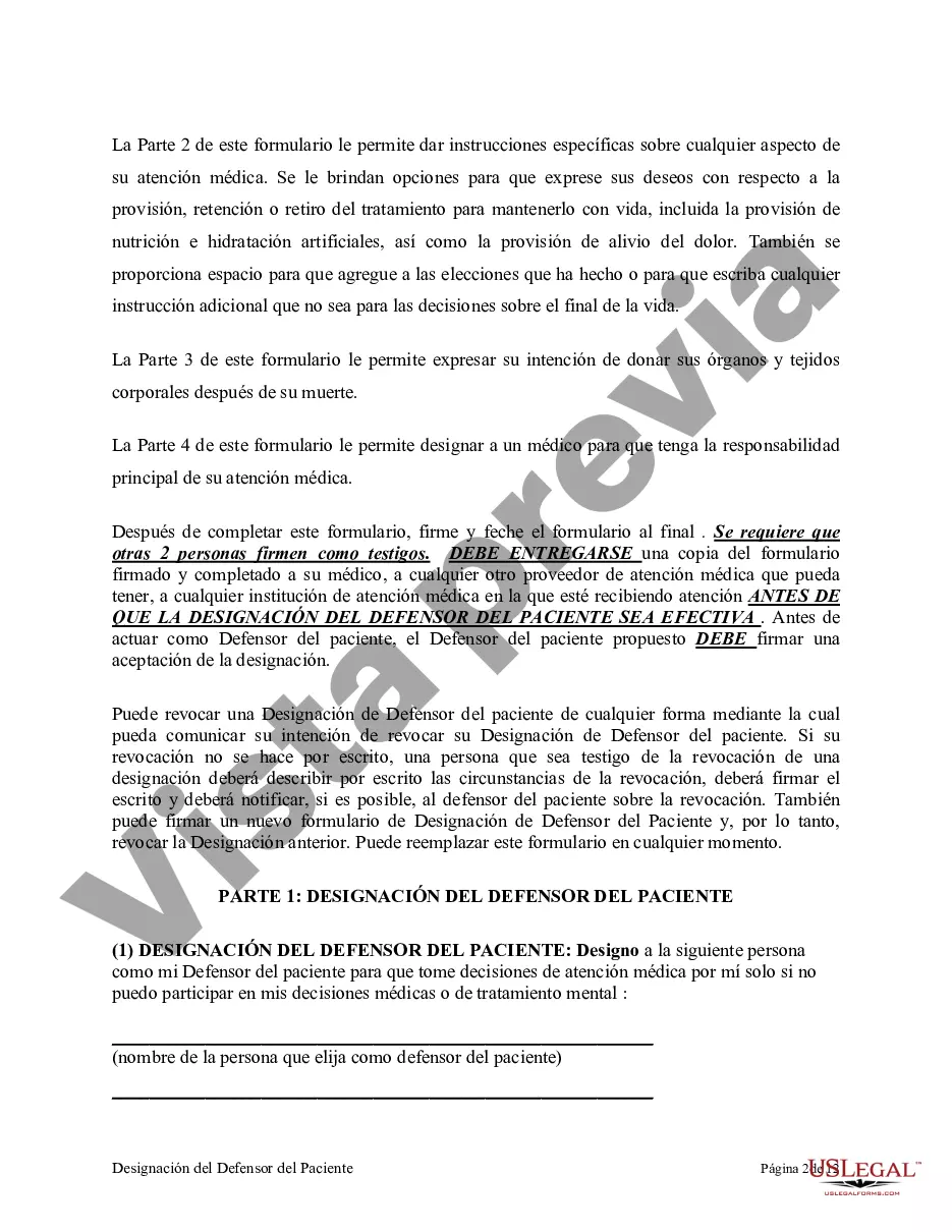 Preview Apoderado para atención médica como testamento en vida con designación de defensor del paciente