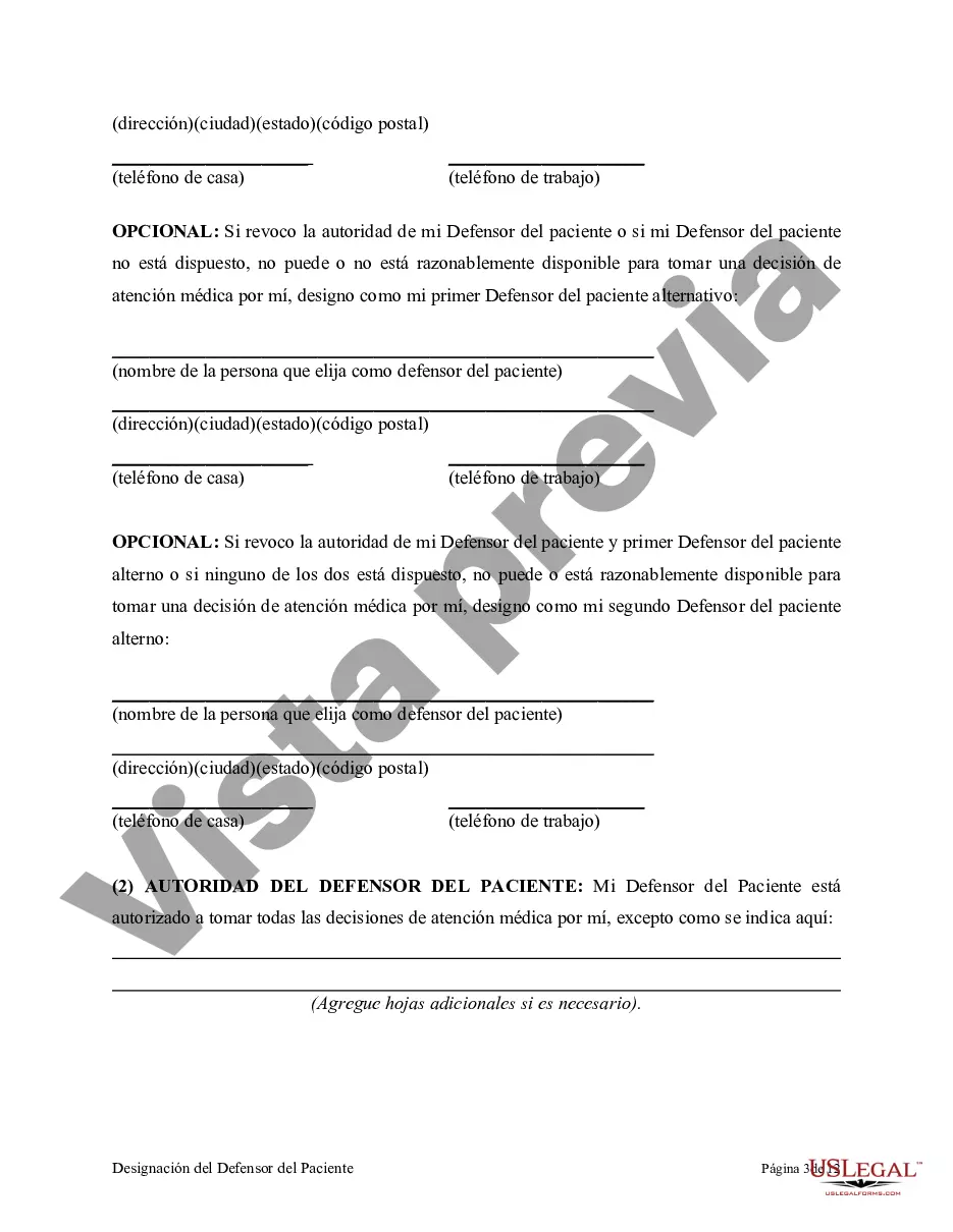 Preview Apoderado para atención médica como testamento en vida con designación de defensor del paciente