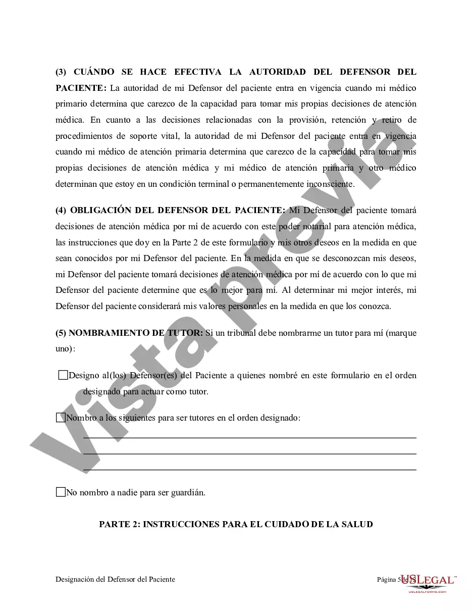 Preview Apoderado para atención médica como testamento en vida con designación de defensor del paciente
