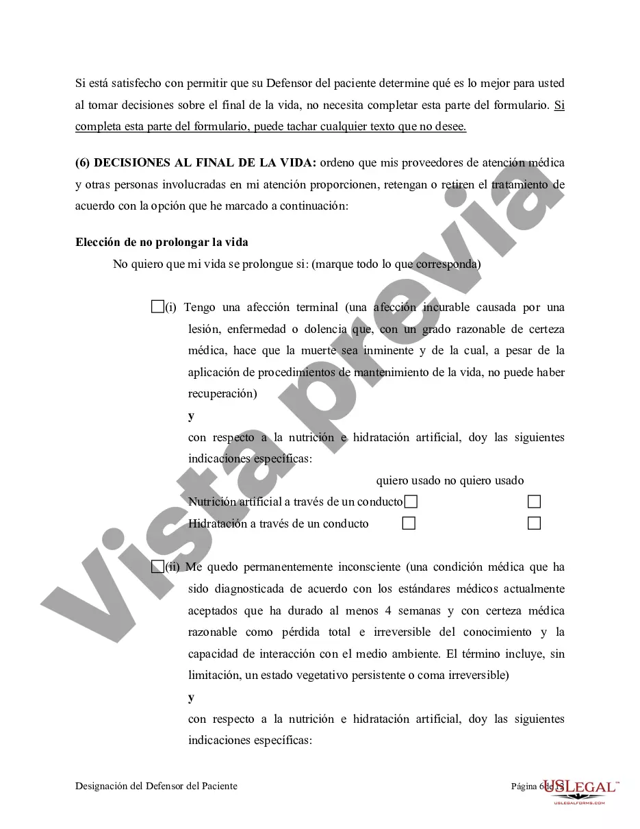 Preview Apoderado para atención médica como testamento en vida con designación de defensor del paciente