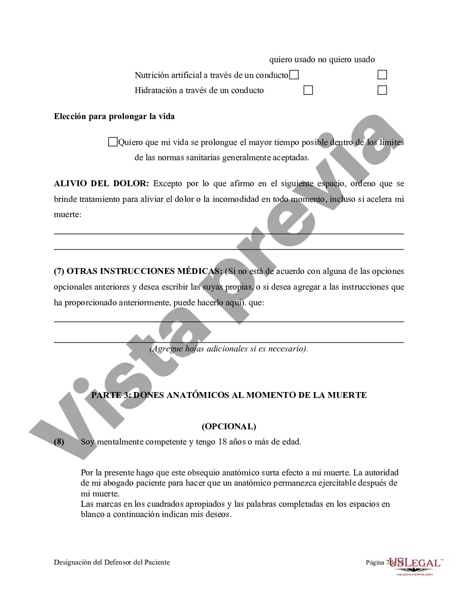 Preview Apoderado para atención médica como testamento en vida con designación de defensor del paciente