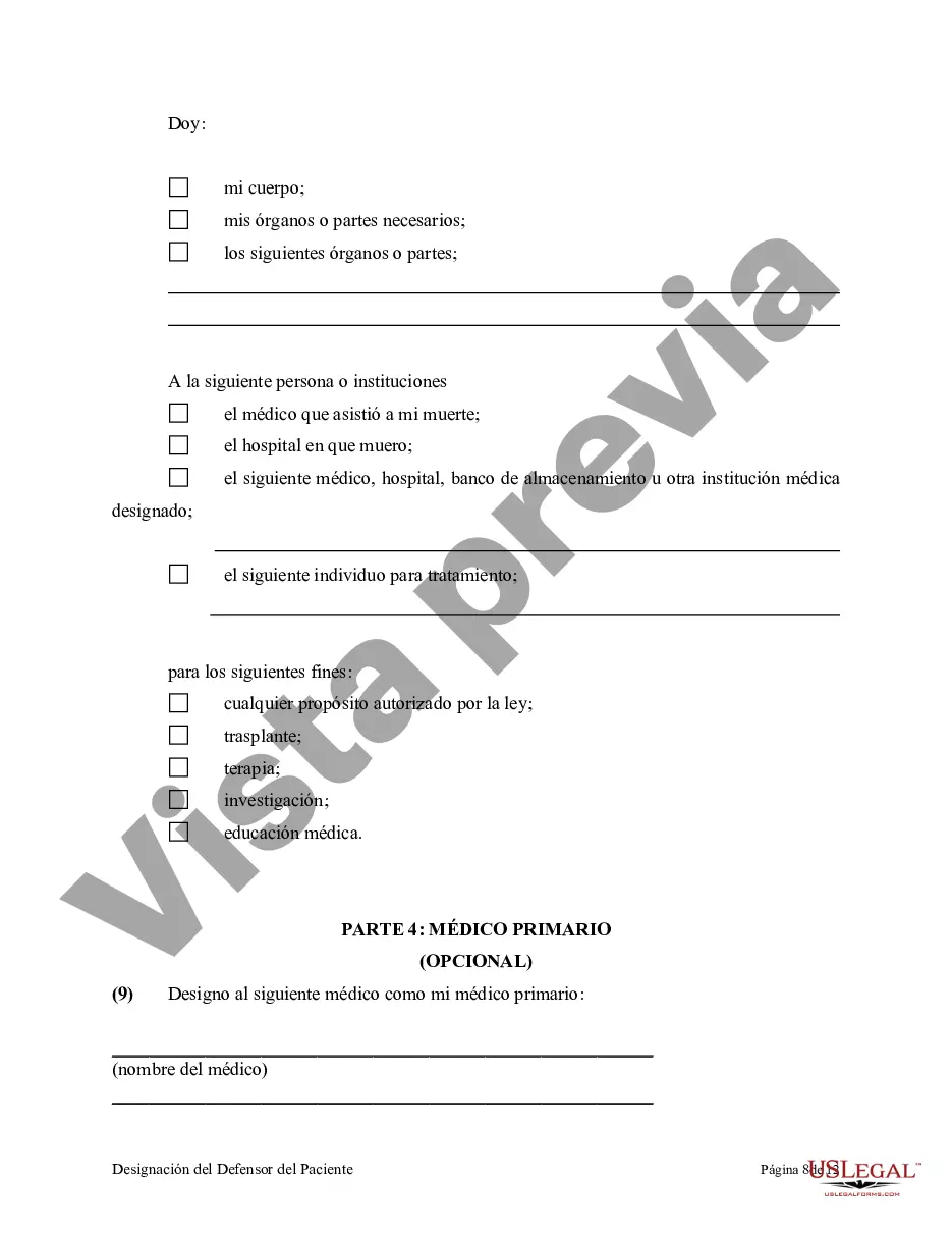 Preview Apoderado para atención médica como testamento en vida con designación de defensor del paciente