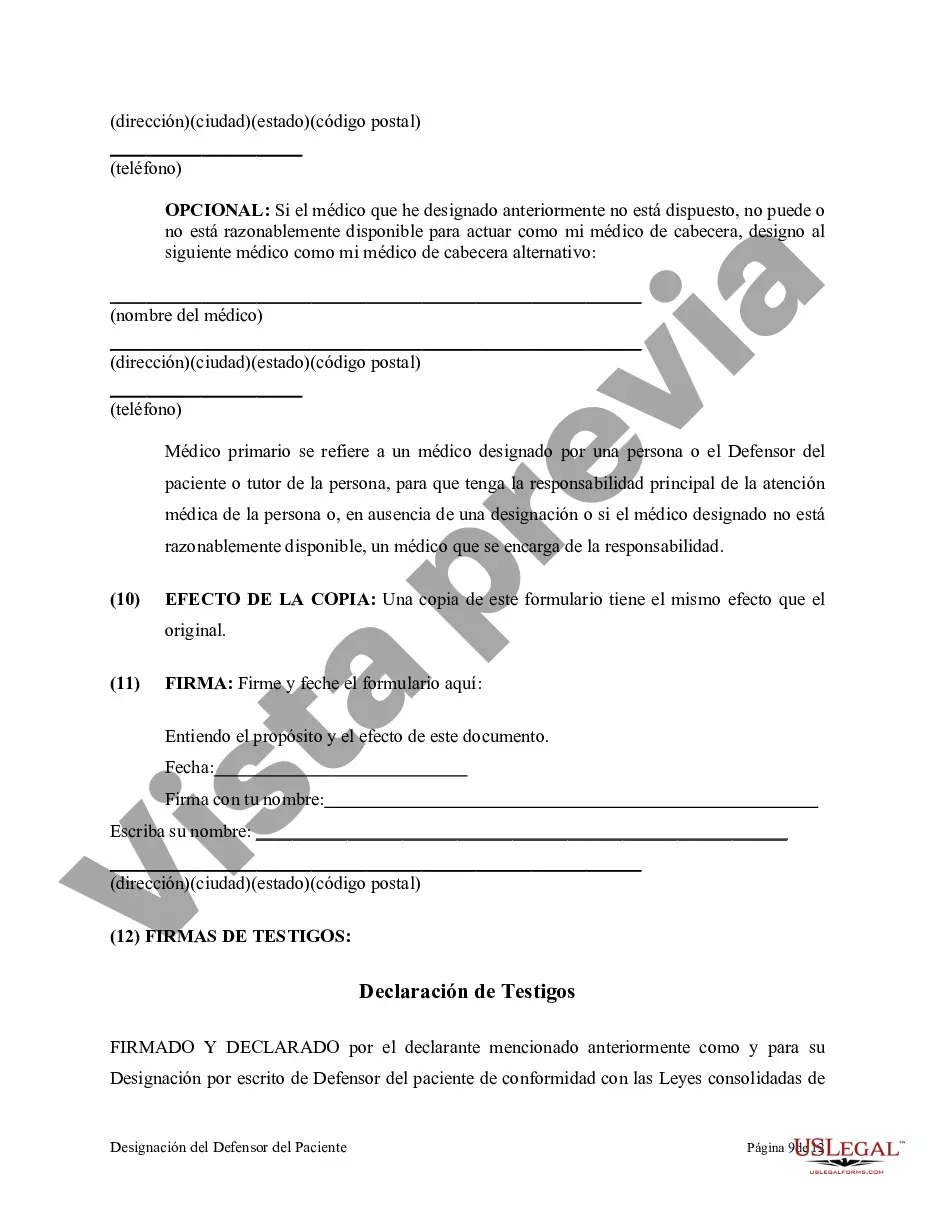 Preview Apoderado para atención médica como testamento en vida con designación de defensor del paciente