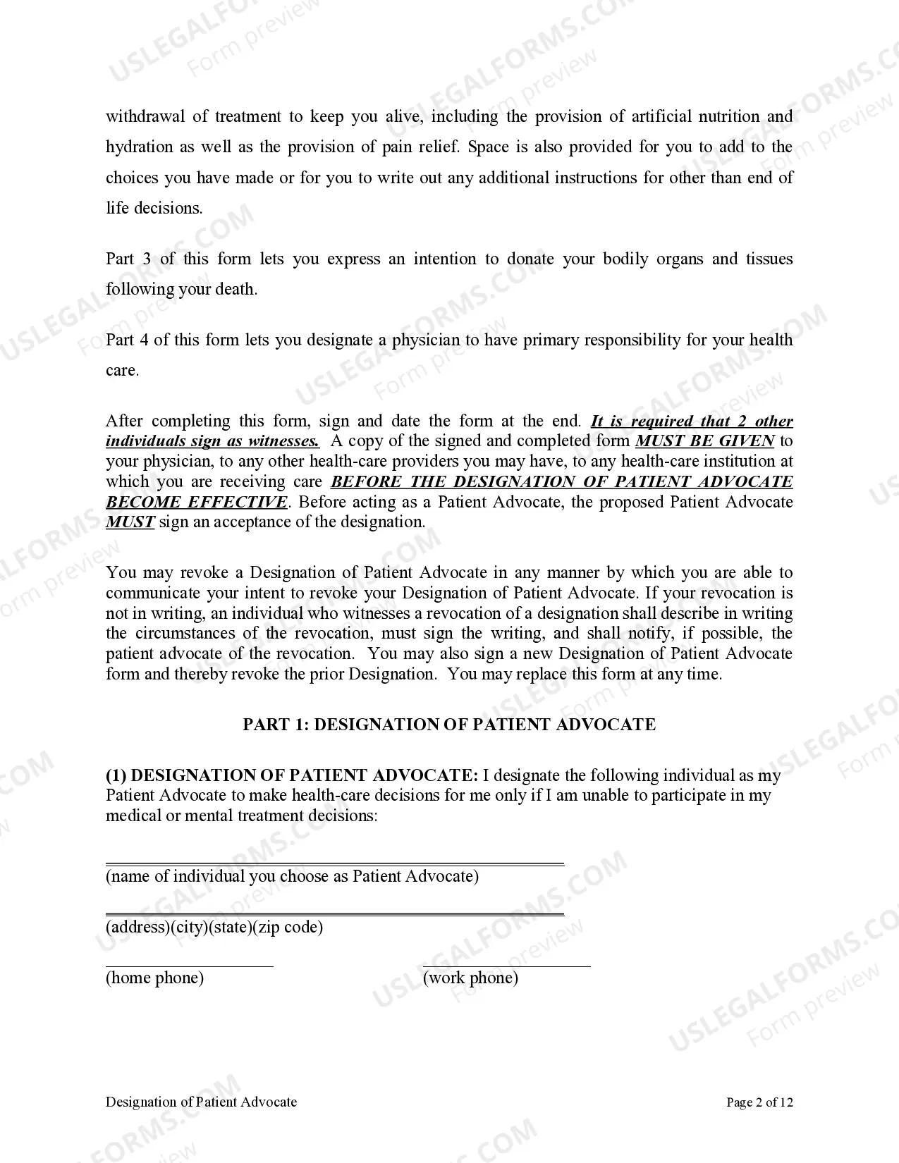 Preview Health Care Proxy as Living Will with Designation of Patient Advocate