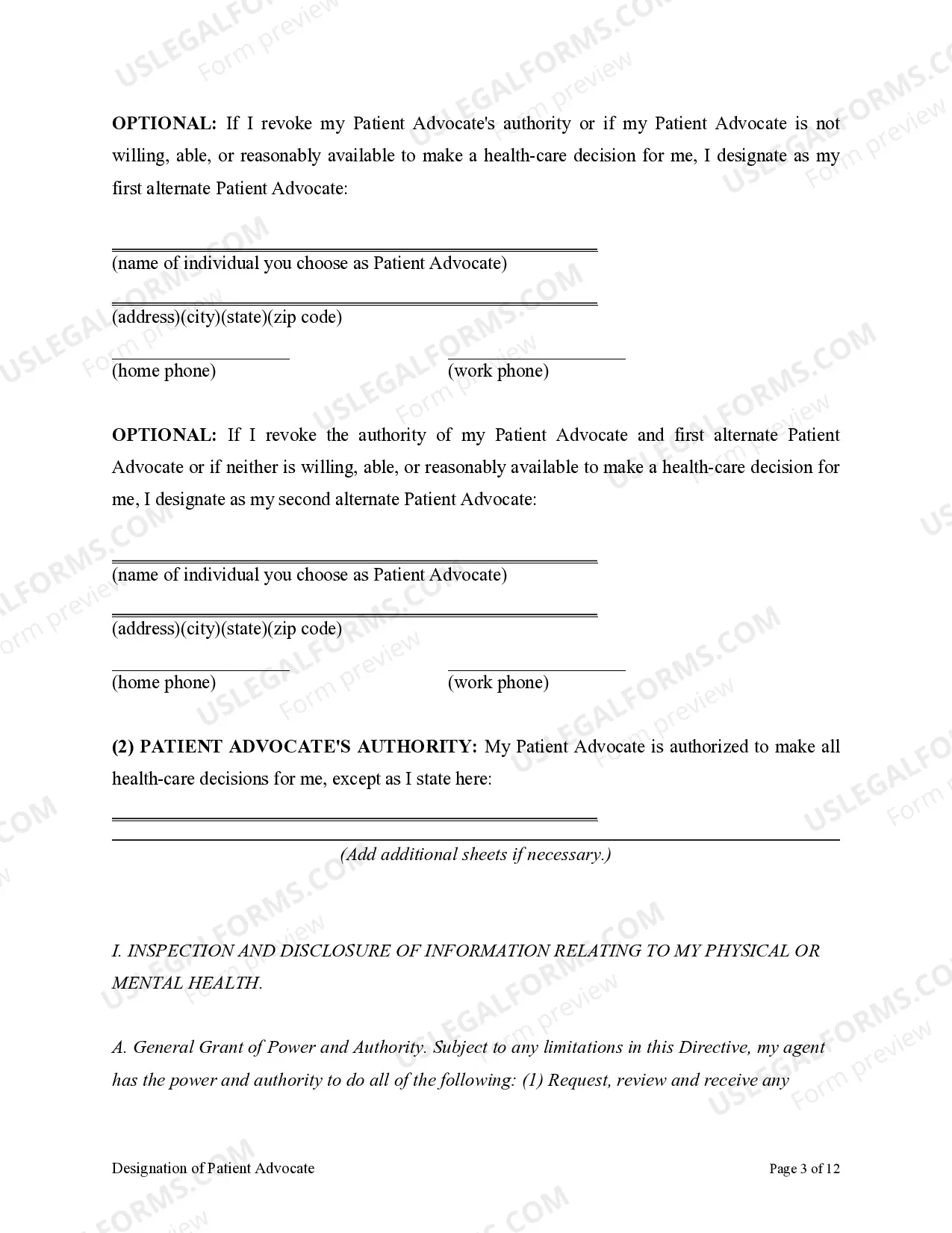 Preview Health Care Proxy as Living Will with Designation of Patient Advocate