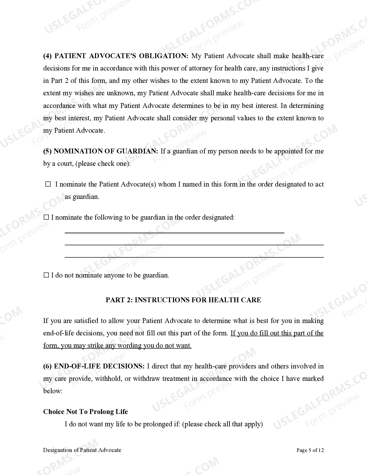 Preview Health Care Proxy as Living Will with Designation of Patient Advocate