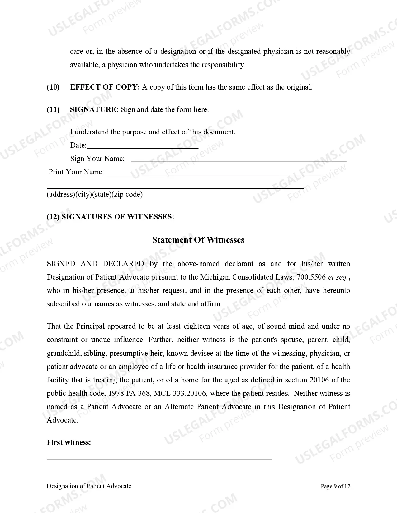 Preview Health Care Proxy as Living Will with Designation of Patient Advocate