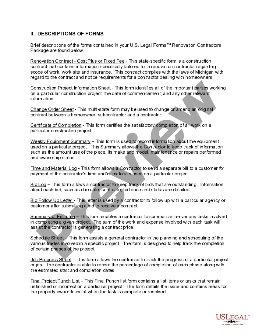 Get Michigan Renovation Contractor Package Preview Michigan Renovation Contractor Package