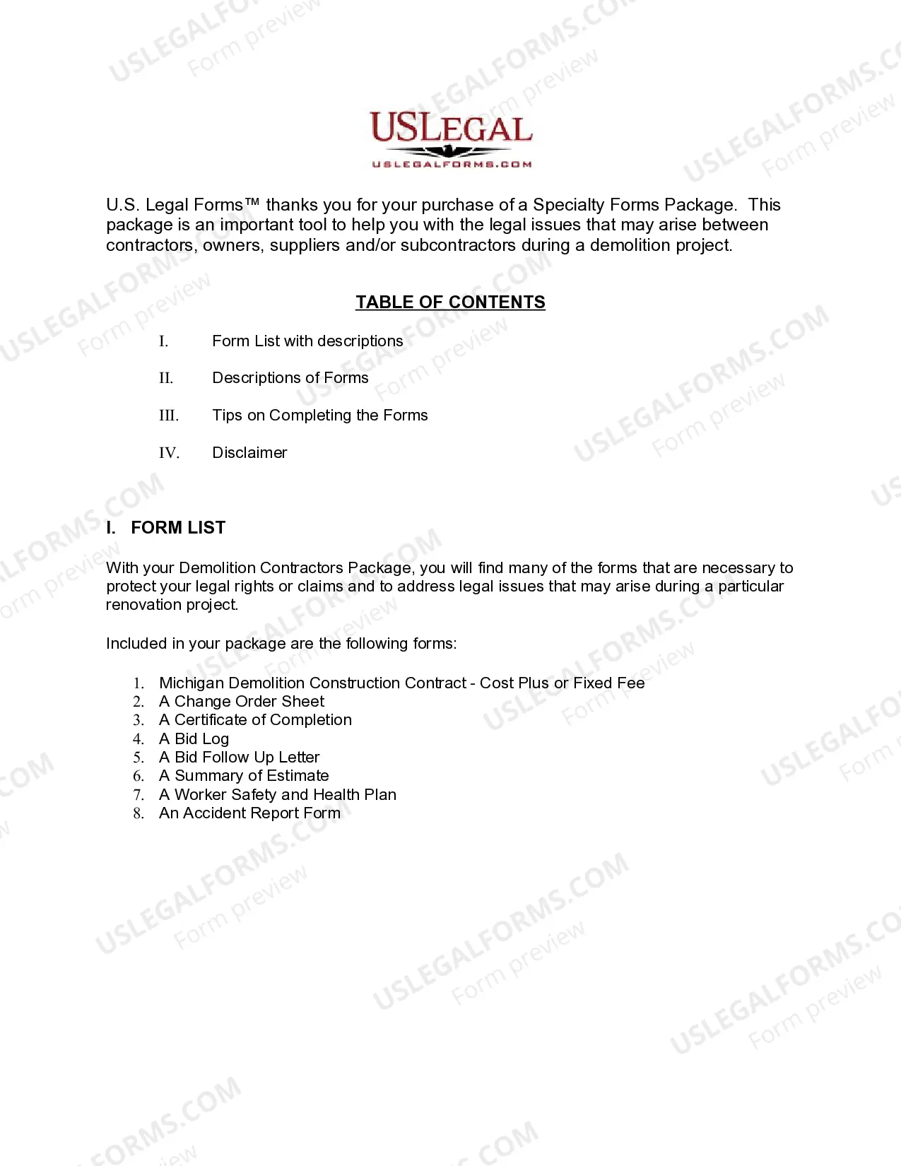 Preview Michigan Demolition Contractor Package