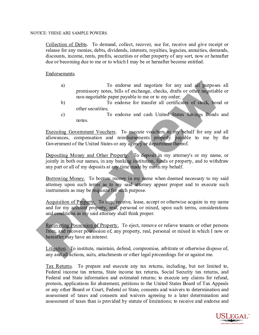 page 3 Limited Power of Attorney where you Specify Powers with Sample Powers Included preview