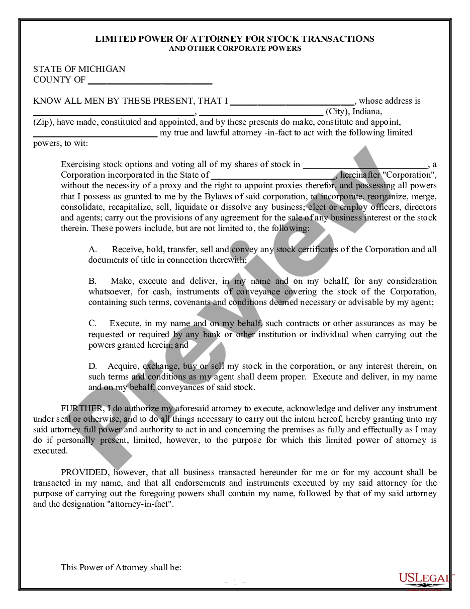 page 0 Limited Power of Attorney for Stock Transactions and Corporate Powers preview