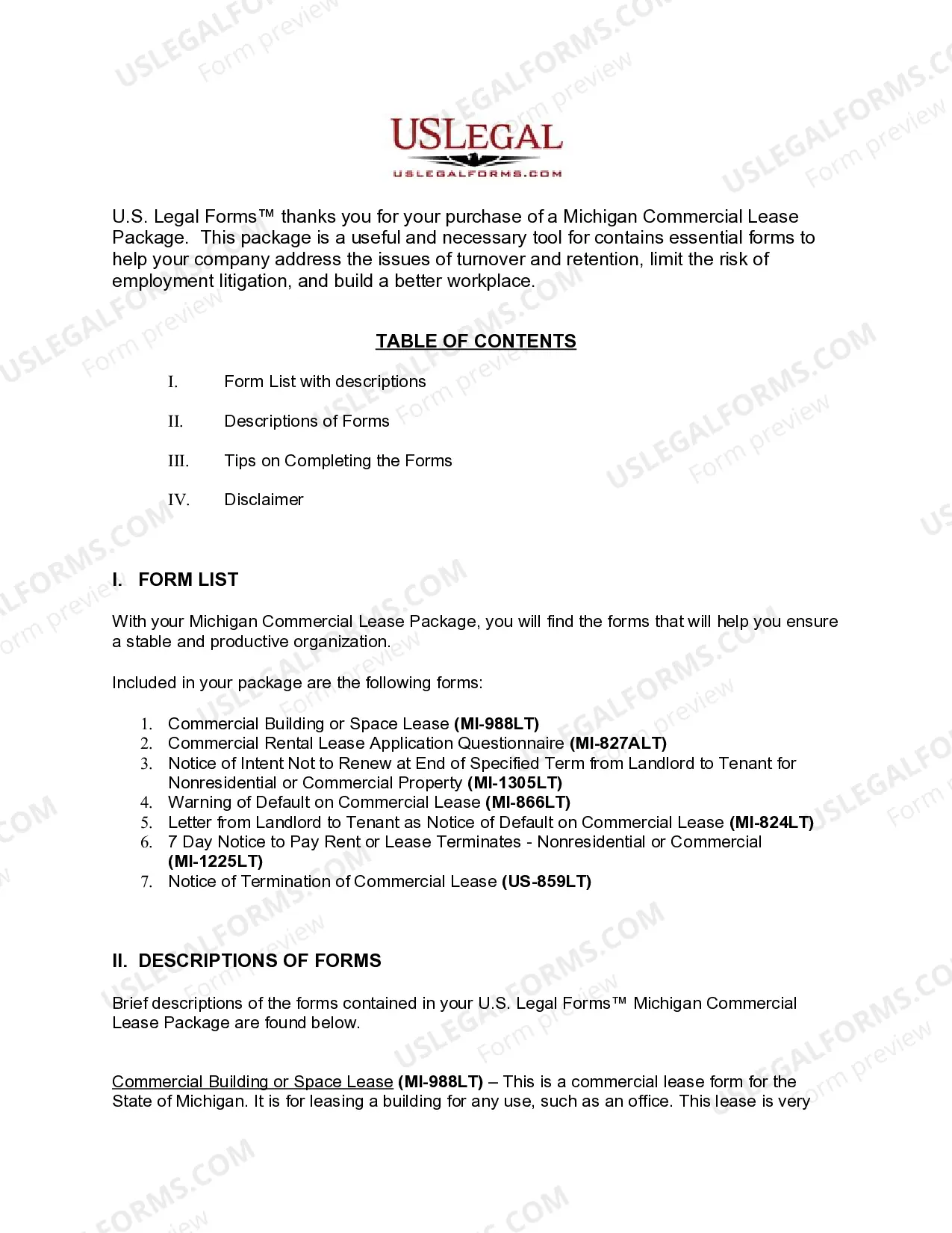 Preview Michigan Commercial Lease Package