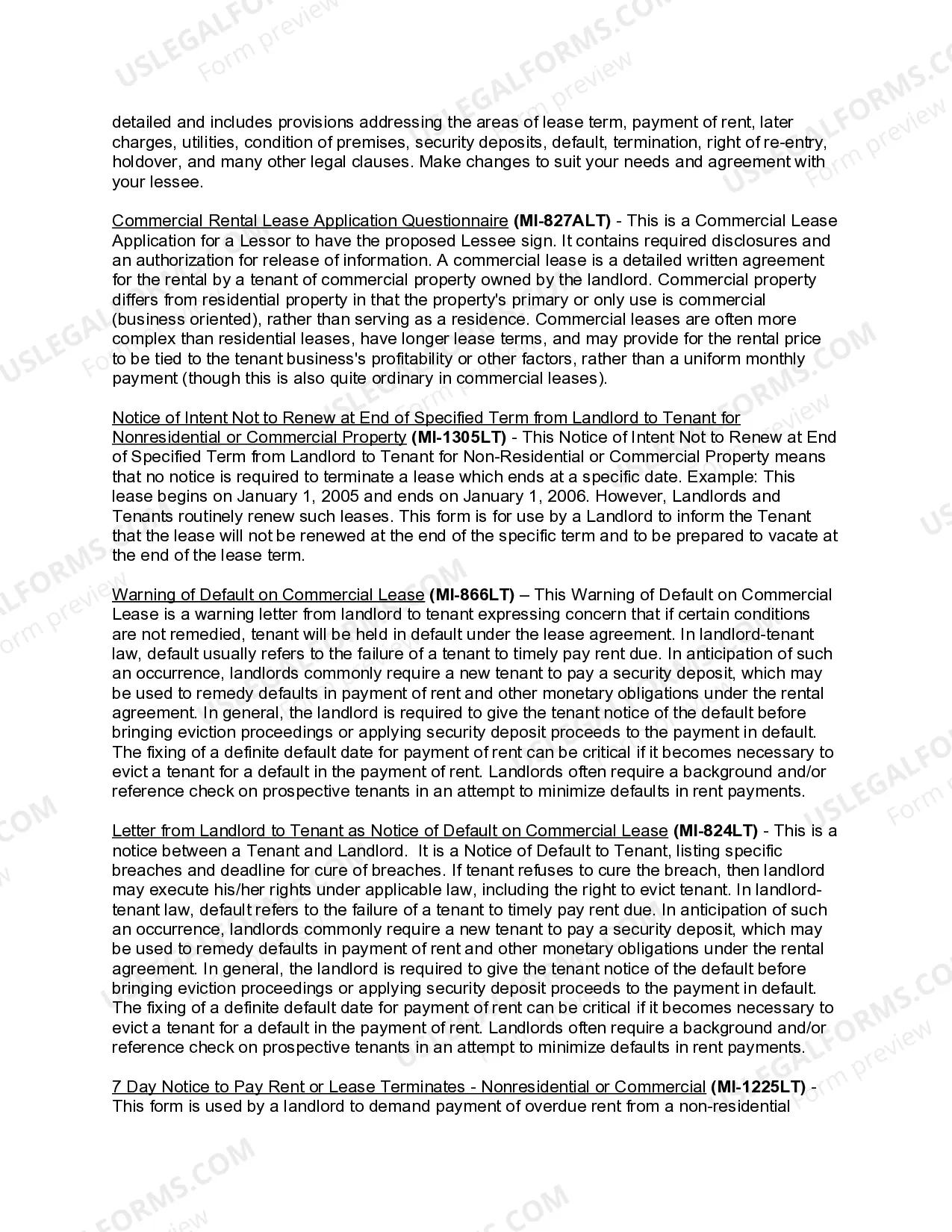 Preview Michigan Commercial Lease Package