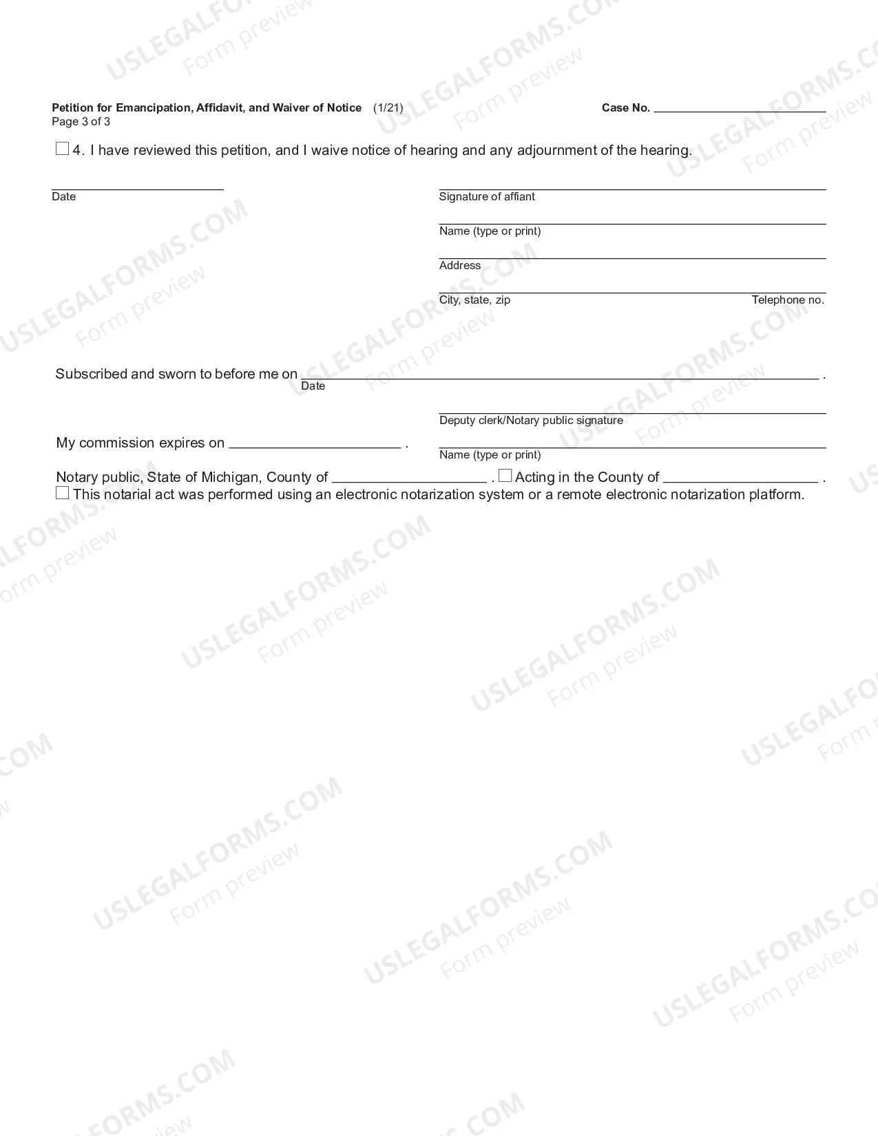 Preview Petition For Emancipation And Affidavit And Waiver of Notice