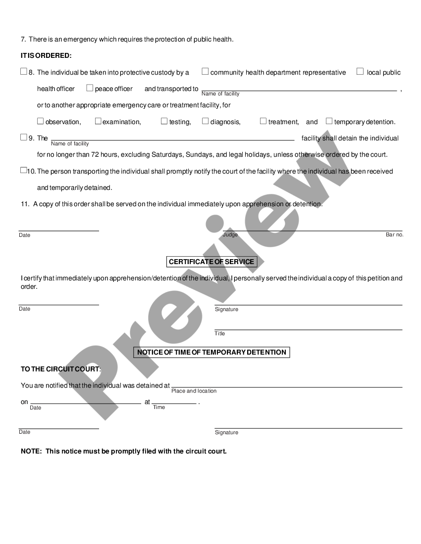 page 1 Petition and Ex Parte Order for Transport and or Temporary Detention preview