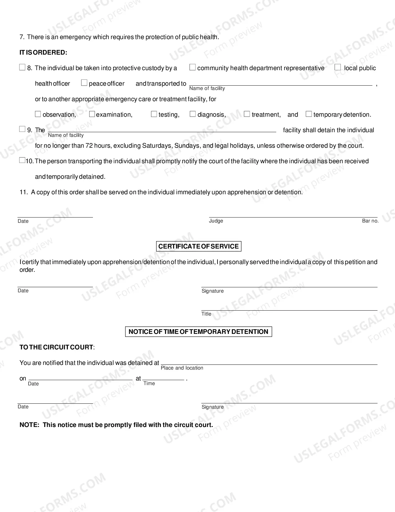 Preview Petition And Ex Parte Order For Transport And Or Temporary Detention