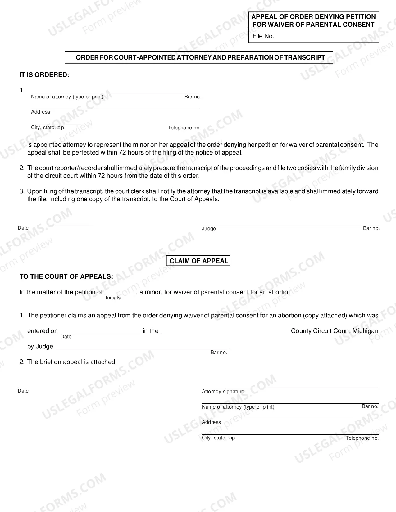 Preview Appeal of Order Denying Petition