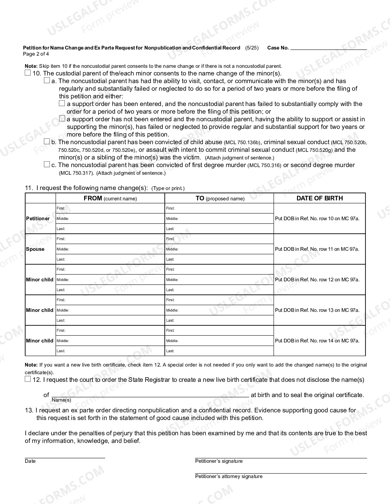 Preview Petition for Name Change and Ex Parte Request for Nonpublication and Confidential Record