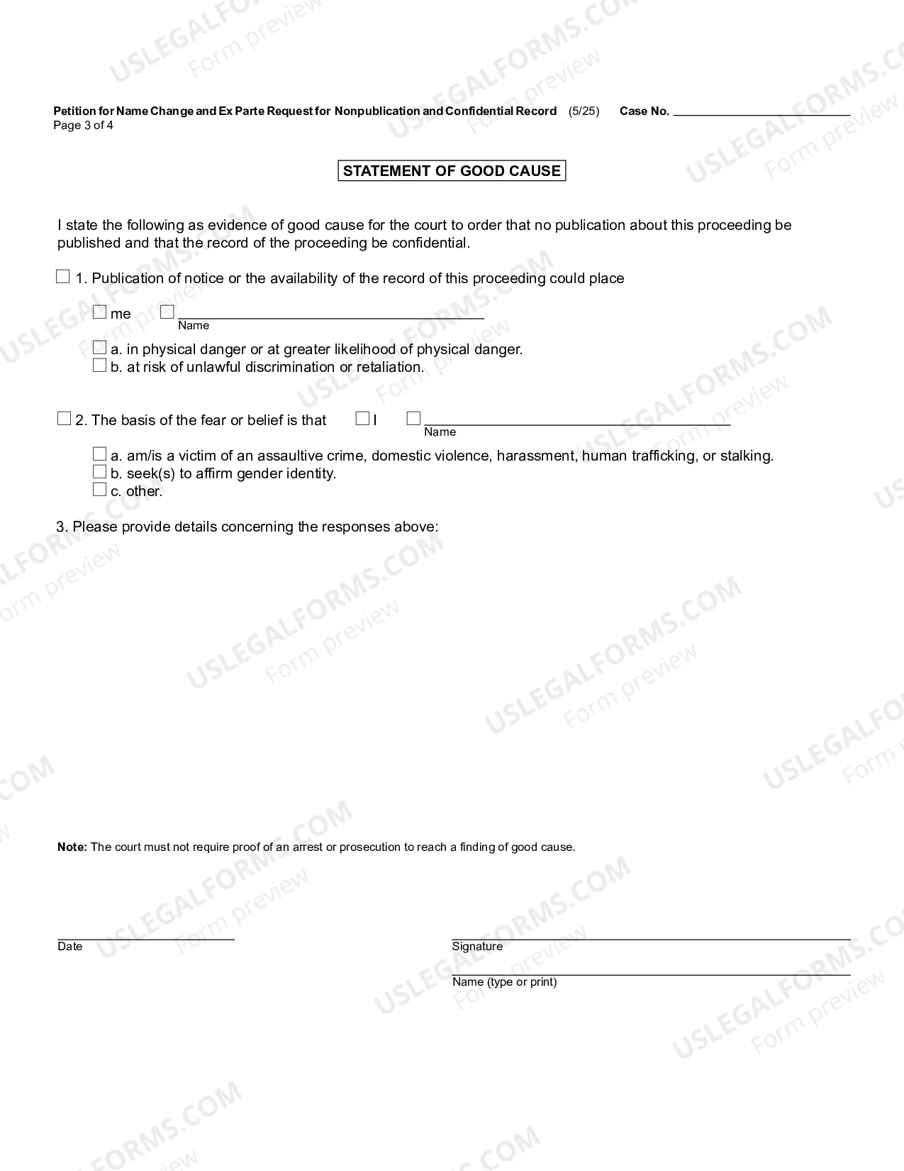 Preview Petition for Name Change and Ex Parte Request for Nonpublication and Confidential Record