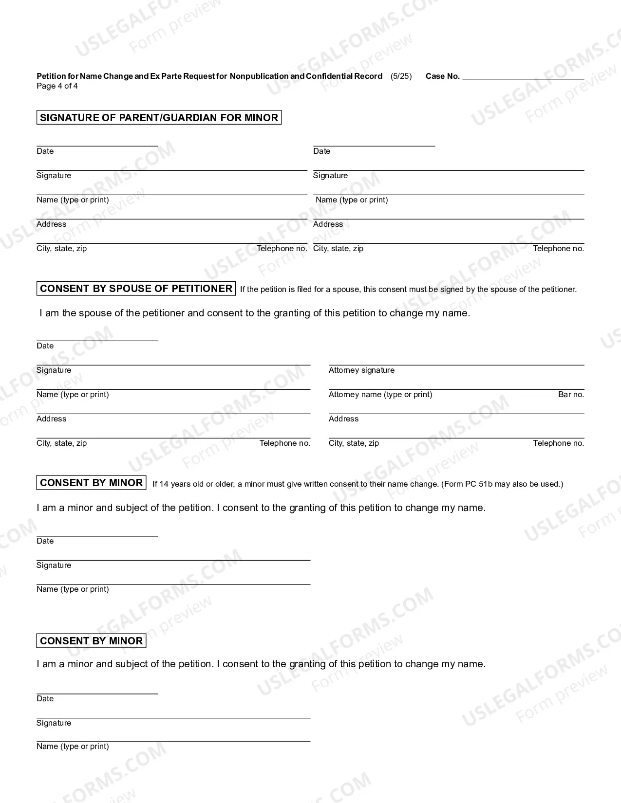 Preview Petition for Name Change and Ex Parte Request for Nonpublication and Confidential Record