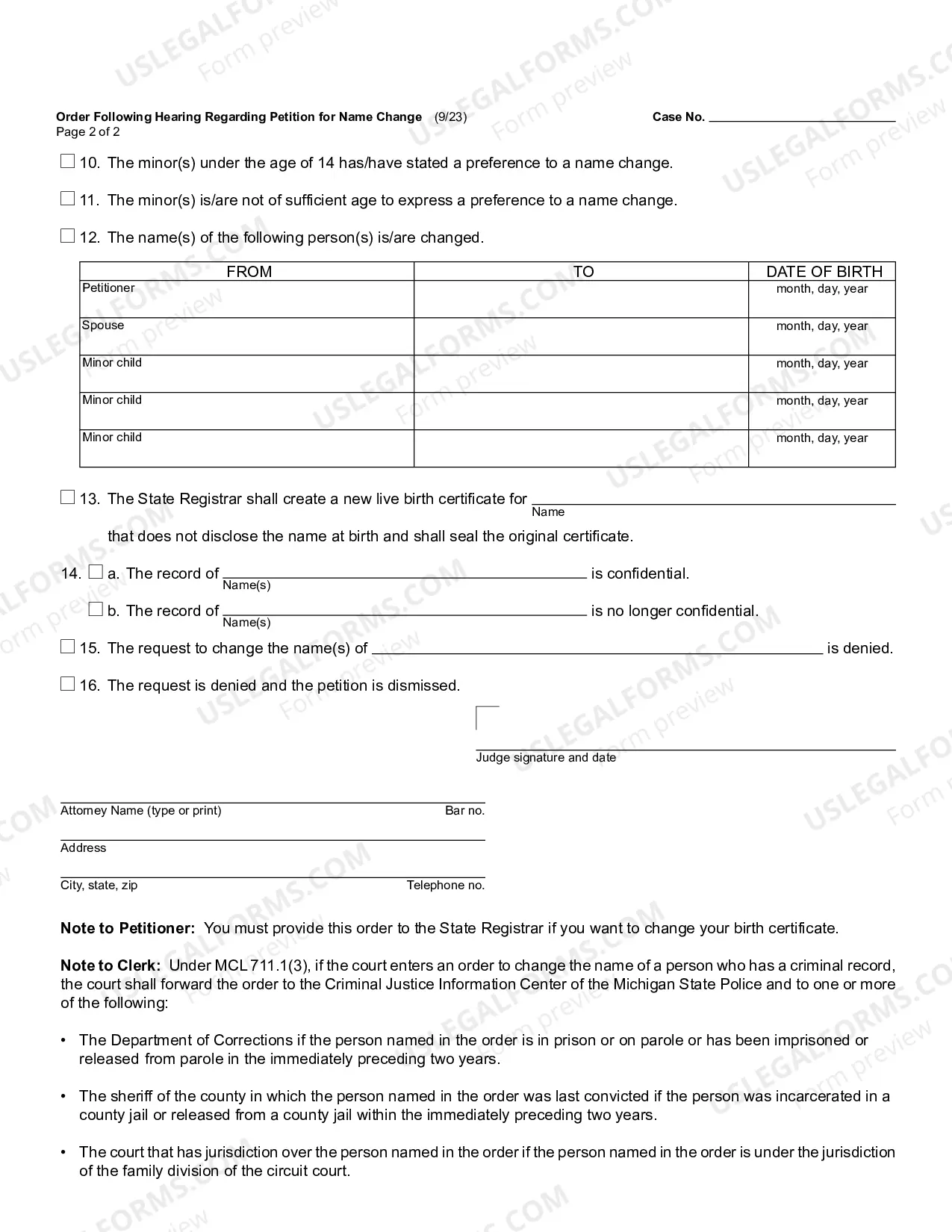 Preview Order Following Hearing On Petition To Change Name