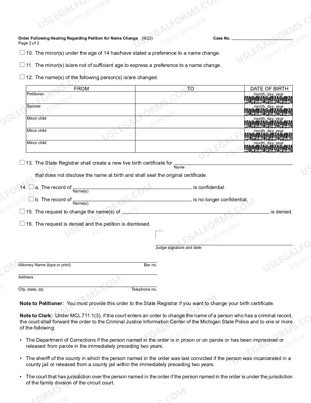 Preview Order Following Hearing On Petition To Change Name