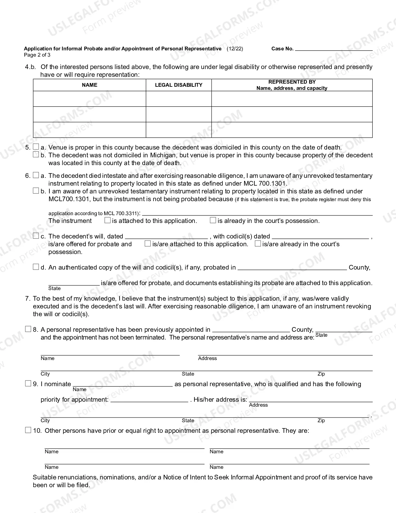 Preview Application for Informal Probate and/or Appointment of Personal Representative (Testate/Intestate)