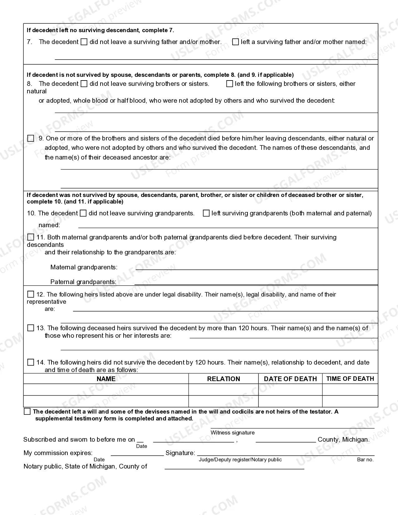 Preview Testimony to Identify Heirs