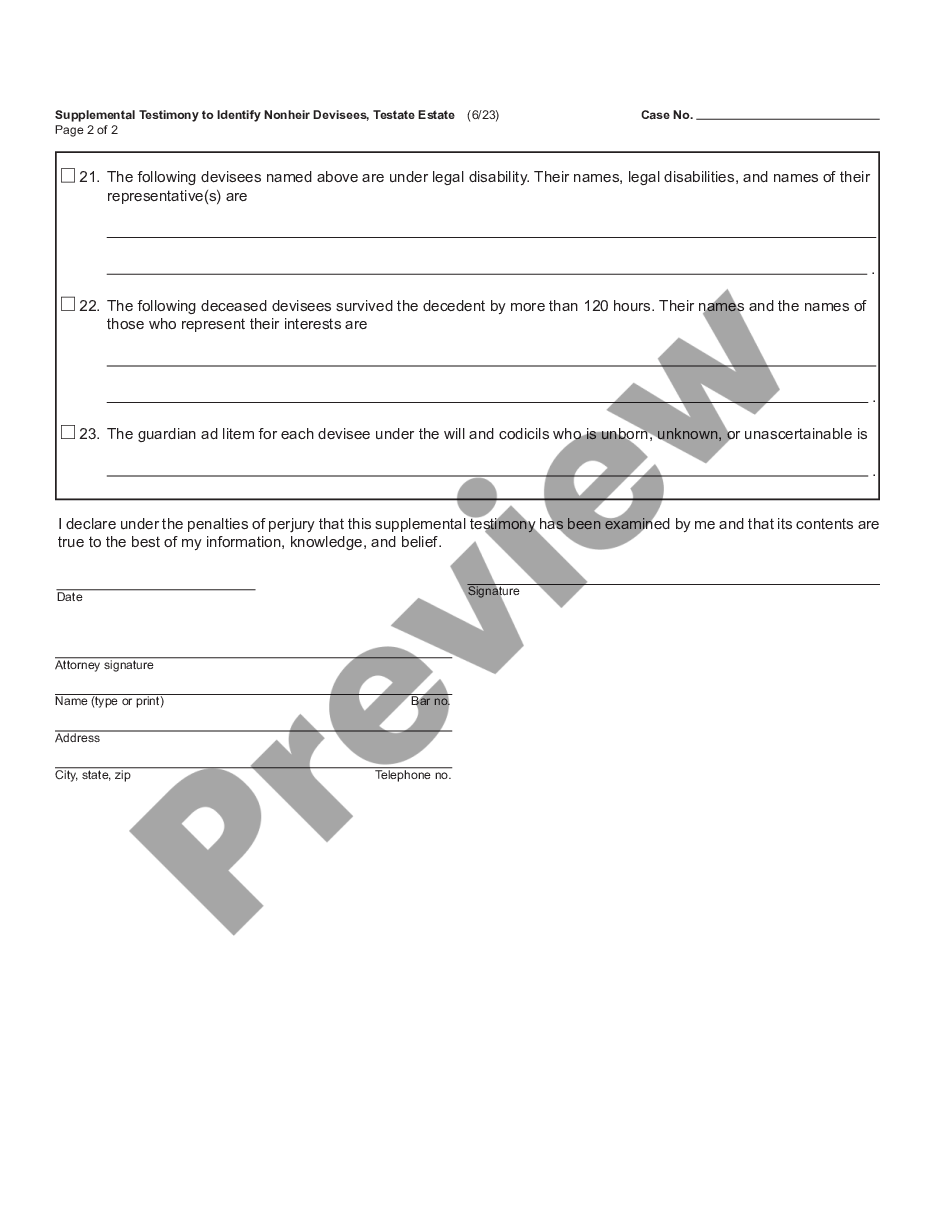 page 1 Supplemental Testimony, Interested Persons, Testate Estate preview
