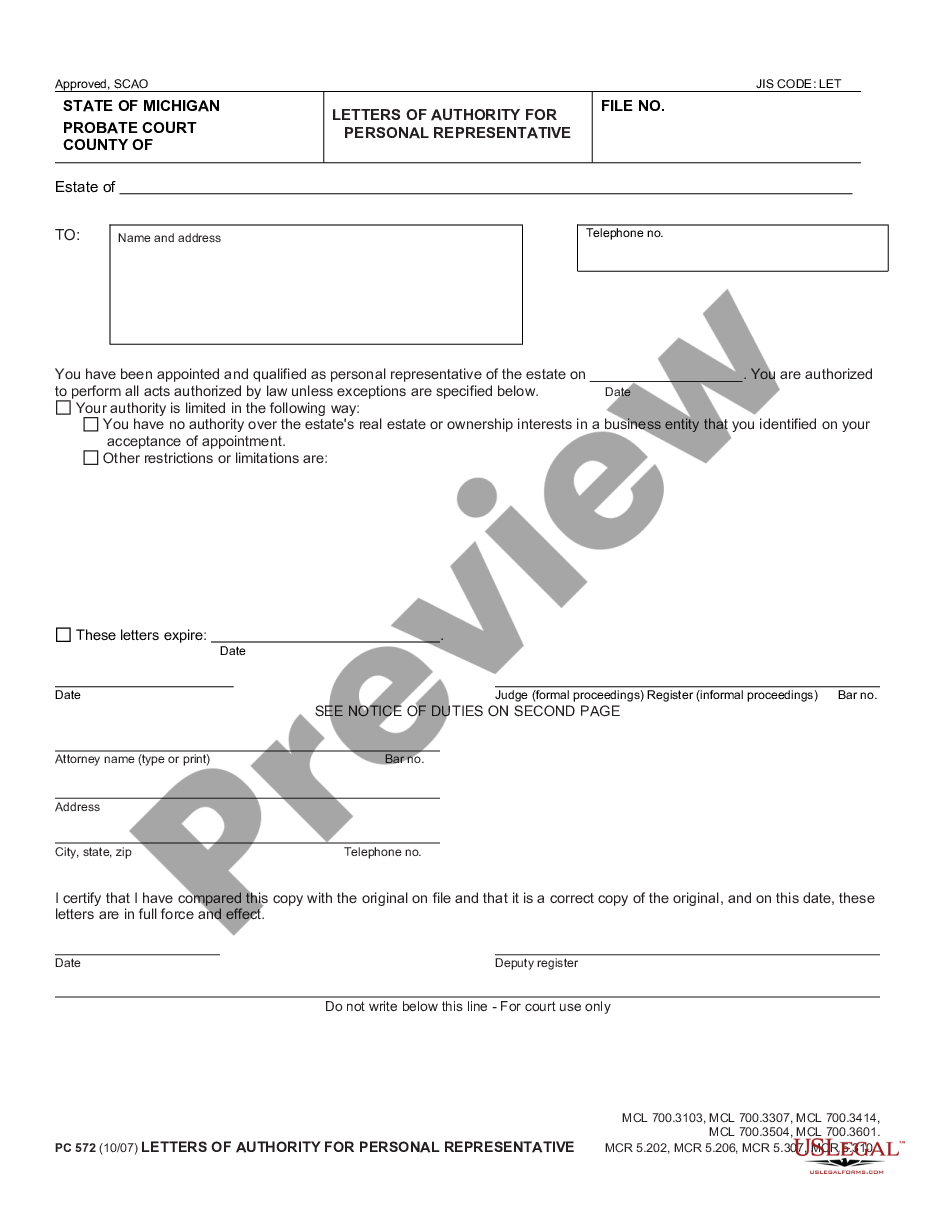 page 0 Letters of Authority for Personal Representative preview