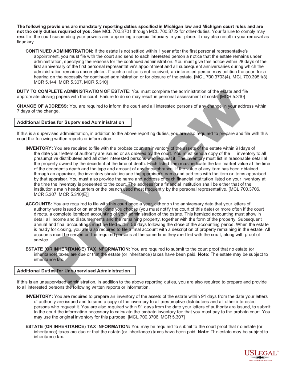 page 1 Letters of Authority for Personal Representative preview