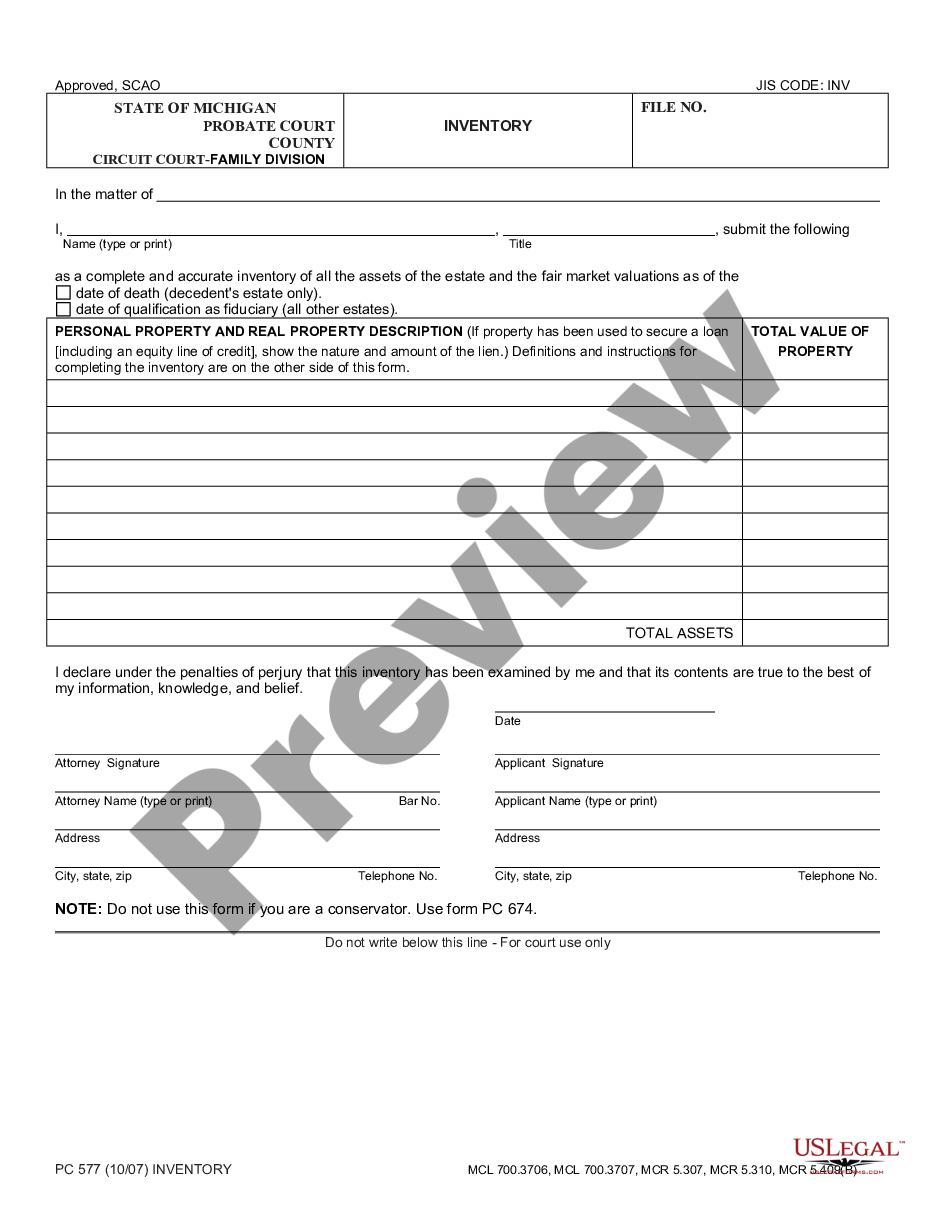 page 0 Inventory or Amended Inventory preview