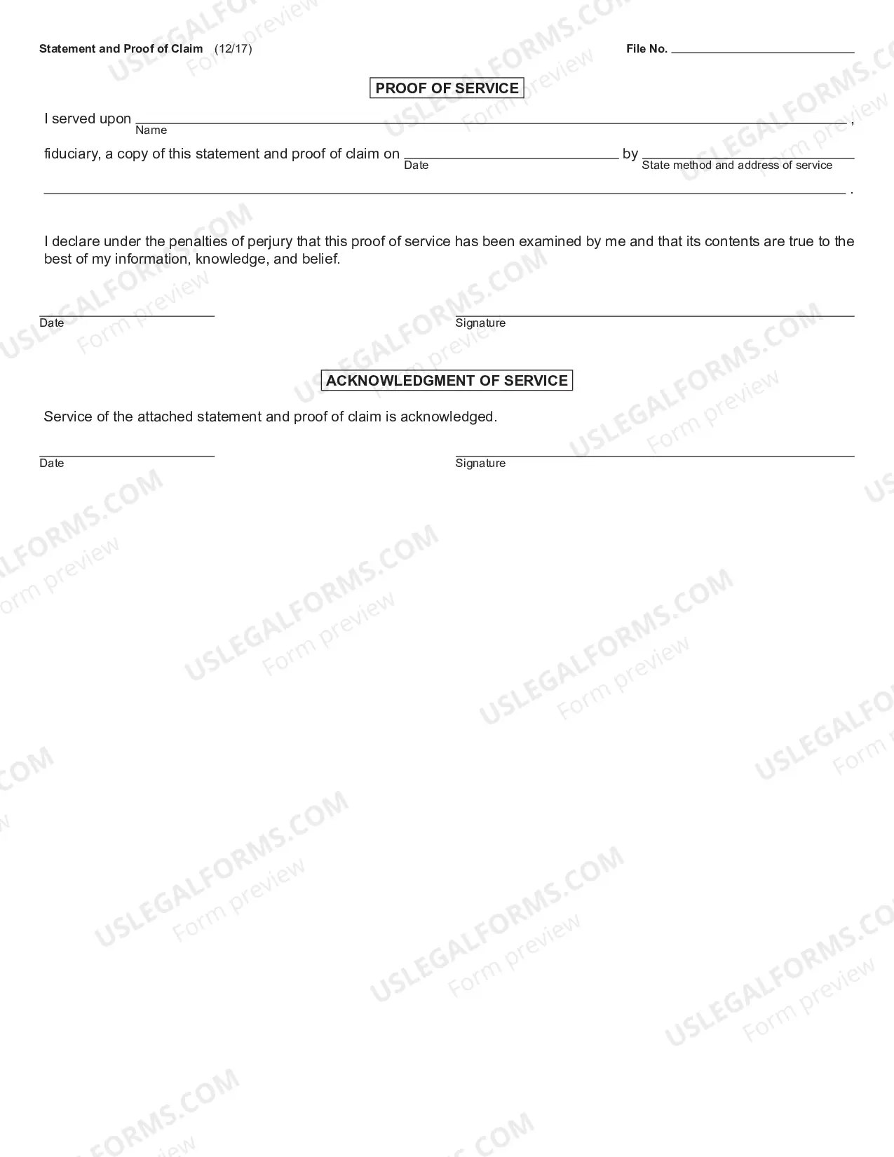 Preview Statement and Proof of Claim