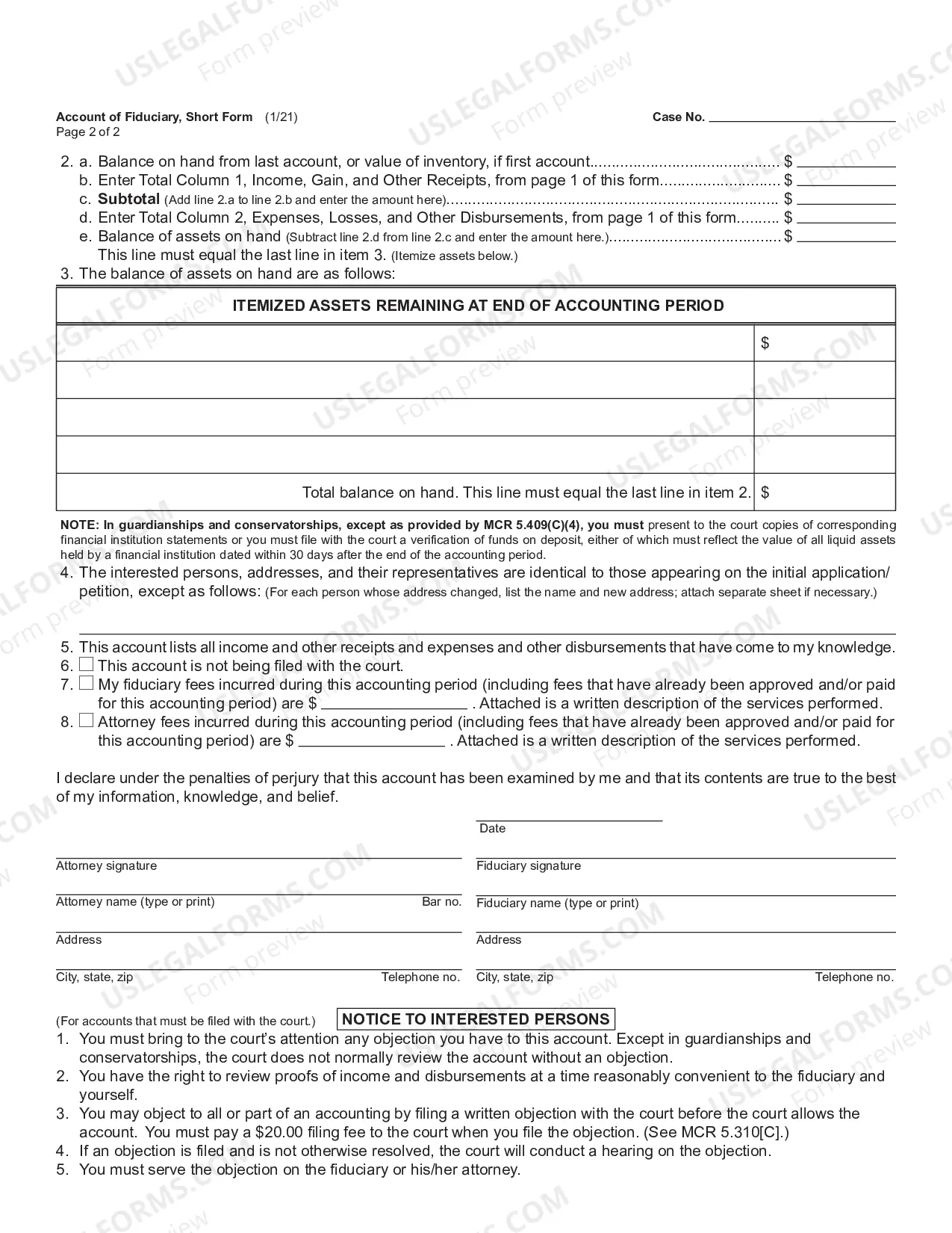Preview Account of Fiduciary, Short Form