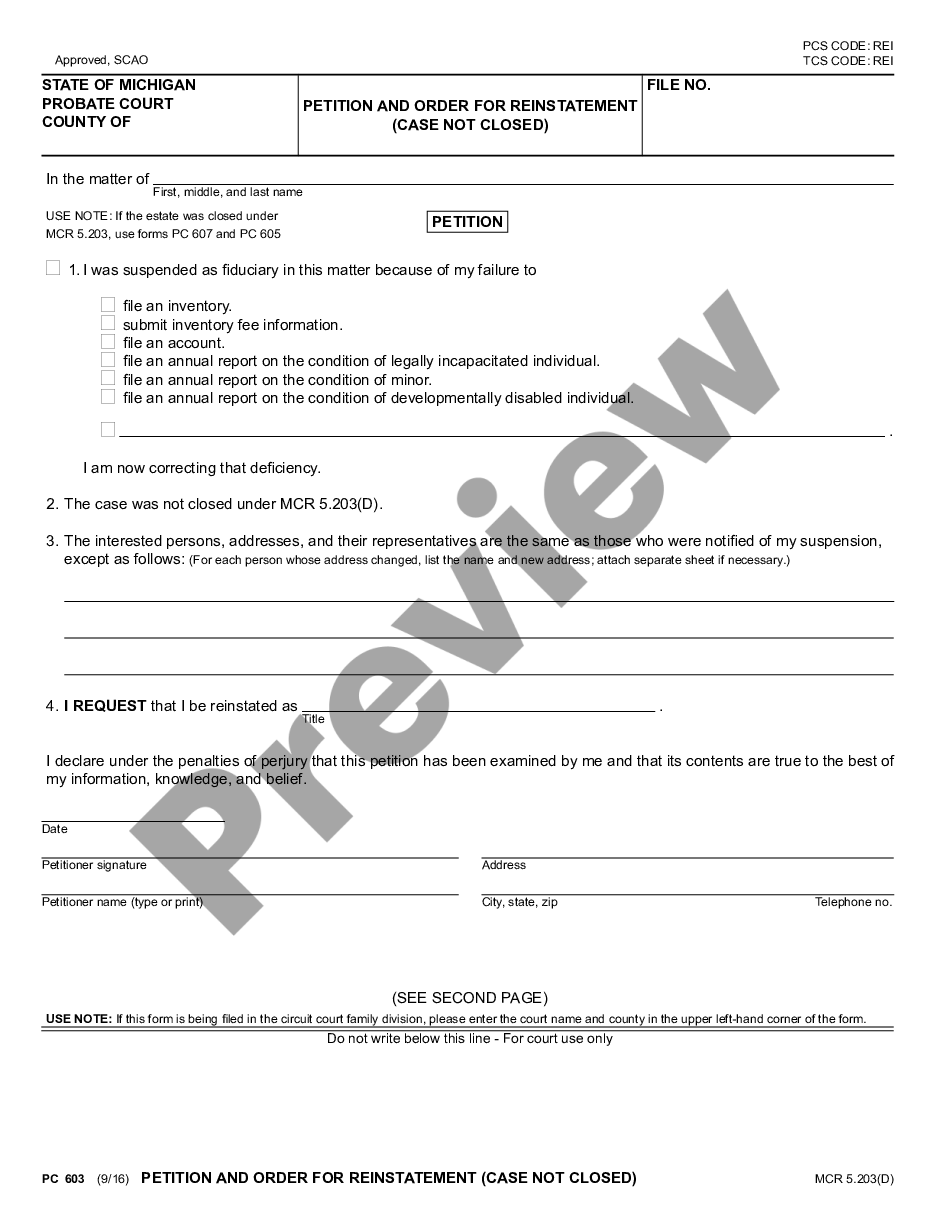 page 0 Petition and Order for Reinstatement preview