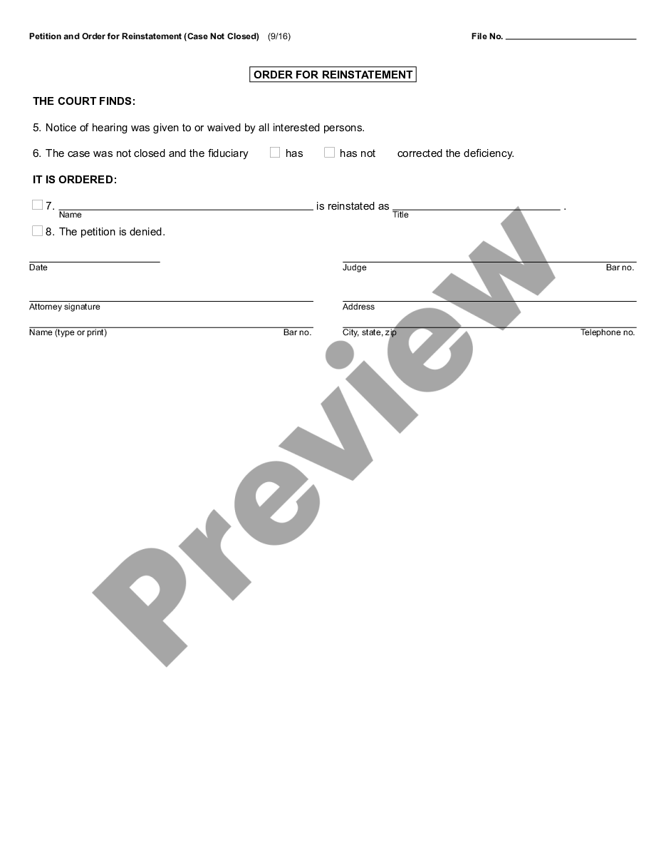 page 1 Petition and Order for Reinstatement preview