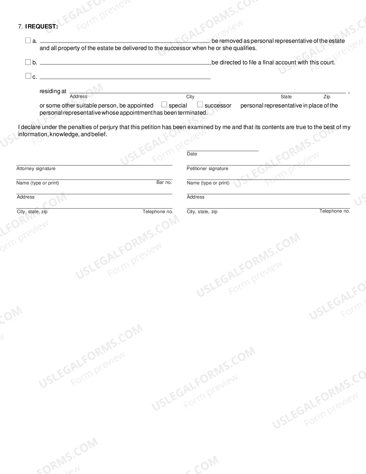 Preview Petition for Removal of Personal Representative and Appointment of Successor (Estate Not Closed)