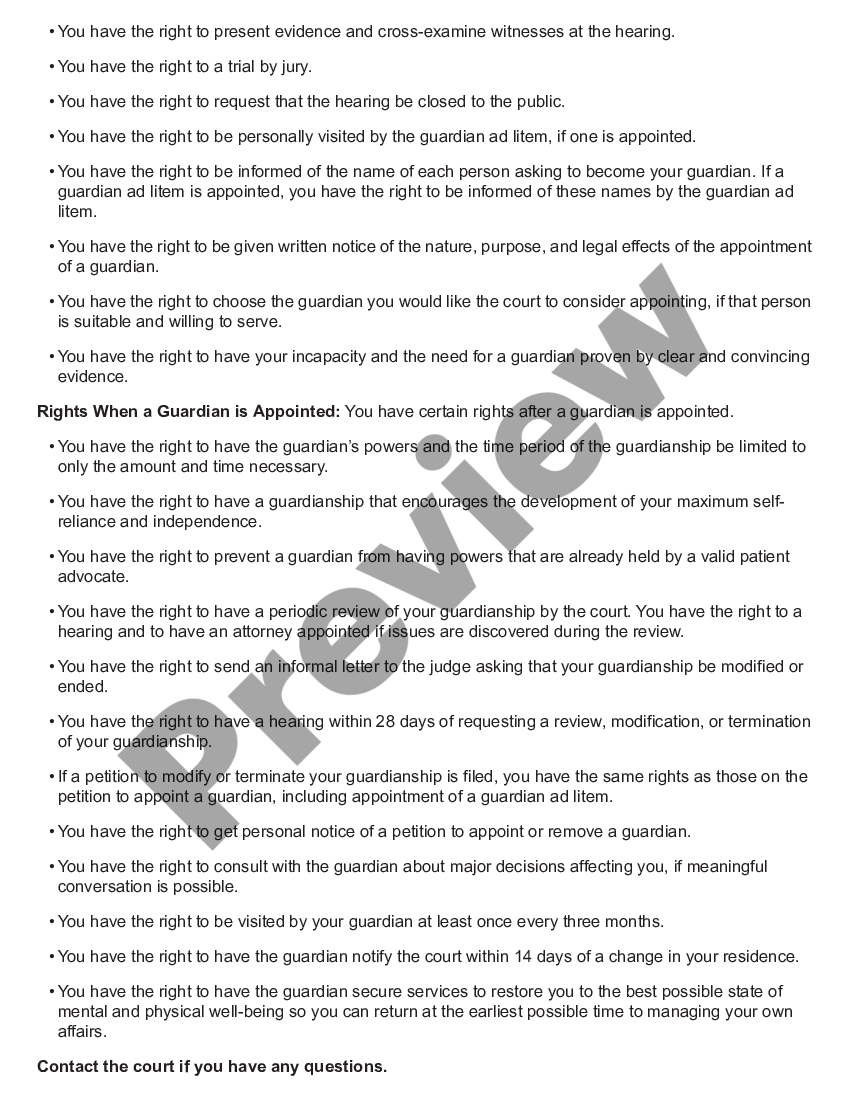 page 1 Notice to Alleged Incapacitated Individual on Petition to Appoint Guardian preview