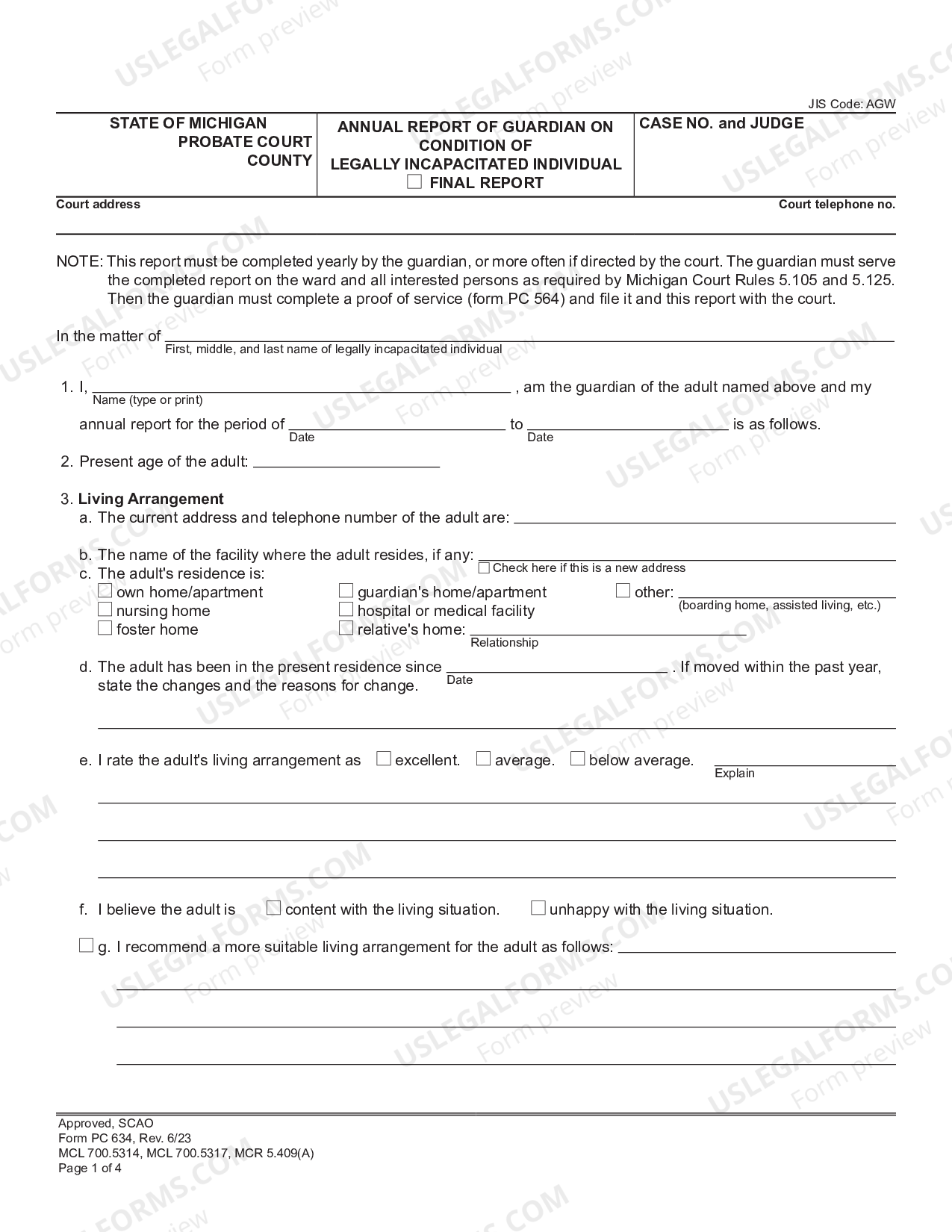 Detroit Michigan Annual Report of Guardian on Condition of Legally