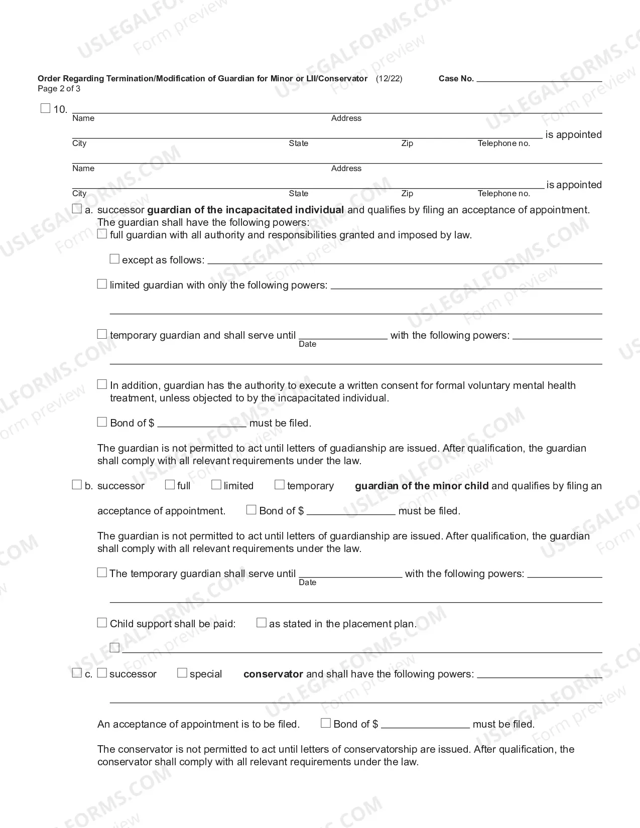 Preview Order Regarding Termination/Modification Of Guardian or Conservator for Minor or LII