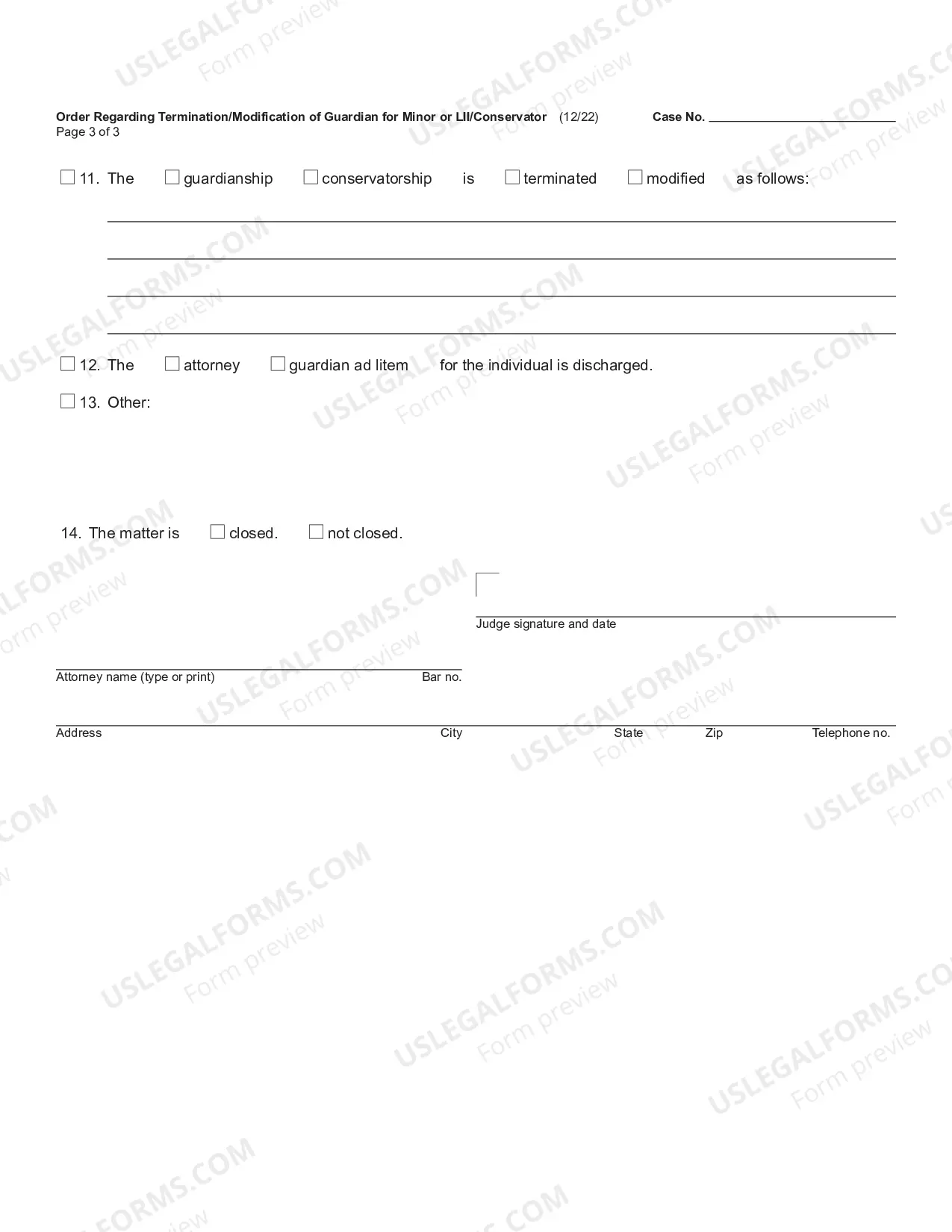 Preview Order Regarding Termination/Modification Of Guardian or Conservator for Minor or LII